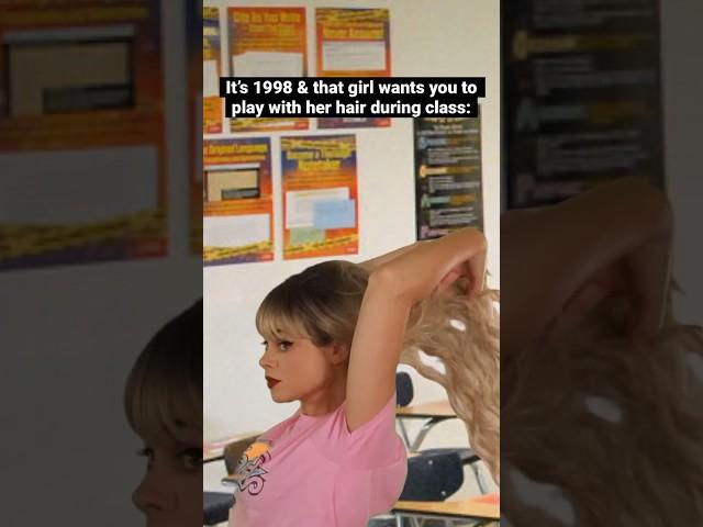 It’s the #90s and THAT girl wants you to play with her hair during class. #90skids #nostalgia