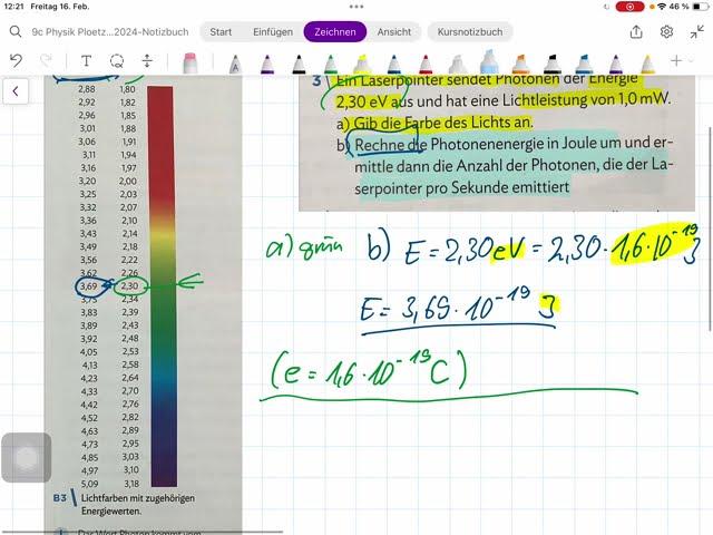 Physik9: Die Zahl der Photonen berechnen wenn die Leistung und Farbe gegeben ist