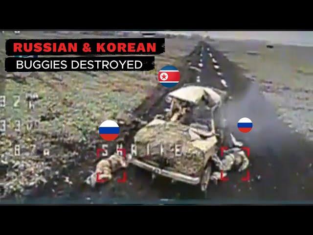 Fast and Futile: Russian & Korean Assault Buggies Convoy Wipe Out By Ukrainian Forces Striker DRONES