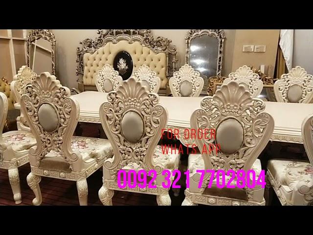 royal white chinioti dinning set, haq bahoo chiniot furniture