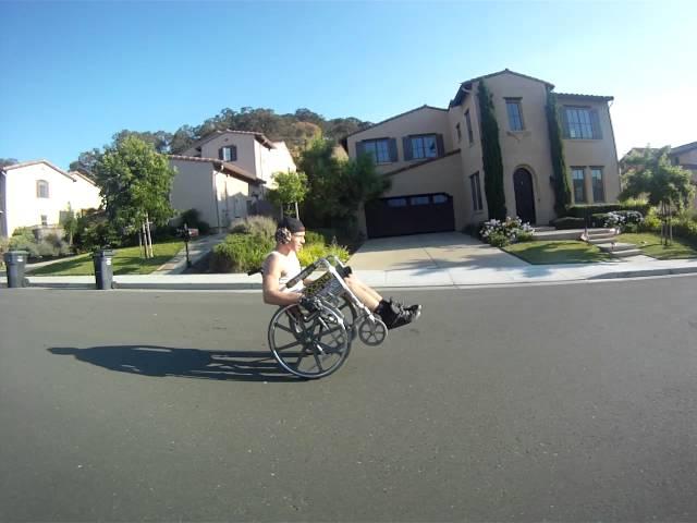 Go Pro (Helmet cam) Downhill Wheelchair Wheelie!