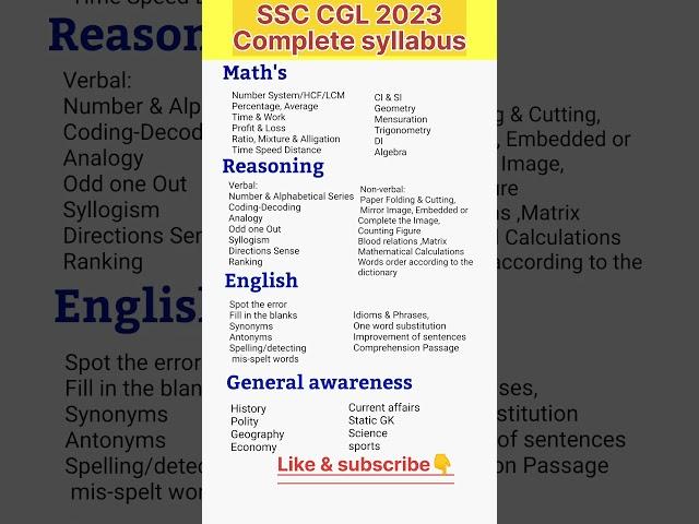 SSC CGL complete syllabus 2023/ssc cgl syllabus#ssc #ssccgl #shorts