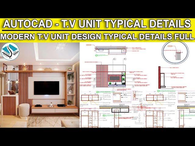 Modern T.v Unit Detail Drawings Working -Autocad 2020- Watch And Learn-#interiordesign #architecture