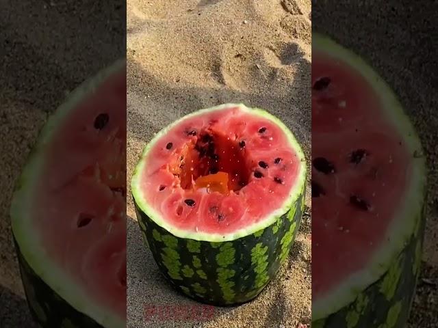 Pouring lava into watermelon  #lava #watermelon #liquidmetal #interesting