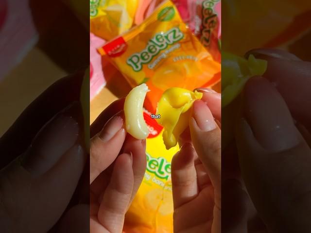 Trying 3 Kinds of Peelable Gummies: Banana , Peach , and Mango  #gummy #candy #tastetest