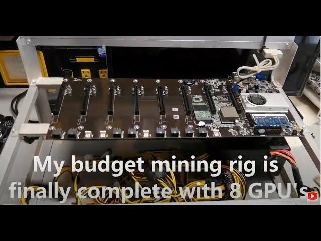 Finally my budget BTC-T37 mining rig is complete with 8 GPU's