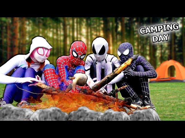 TEAM SPIDER-MAN IN REAL LIFE || One Day Camping In The Forest ( Funny Live Action )