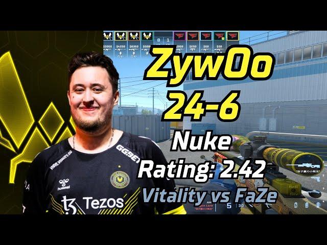 Vitality ZywOo (24-6) vs FaZe (Nuke) | EPL S19 | May 10, 2024 #cs2 #pov