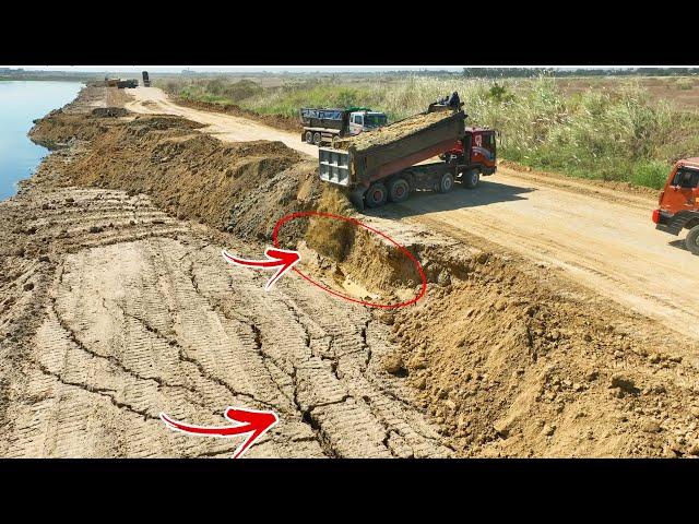 Wonderful!!New road collapse repaired by bulldozer Komatsu D53 & Dump Truck 25.5tPushing Soil