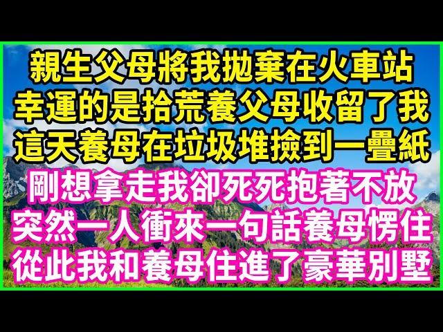 親生父母將我拋棄在火車站，幸運的是拾荒養父母收留了我，這天養母在垃圾堆撿到一疊紙，剛想拿走我卻死死抱著不放，突然一人衝來一句話養母愣住，從此我和養母住進了豪華別墅！#情感故事 #花開富貴 #感人故事