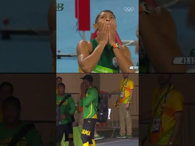 Usain Bolt’s reaction to Wayde van Niekerk smashing the 400m WR at #Rio2016 