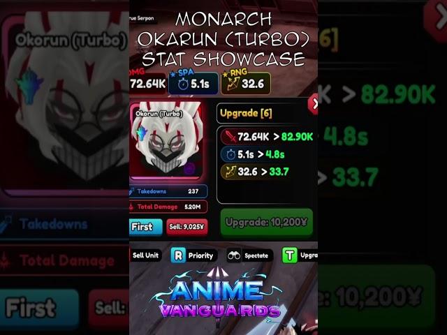 Monarch Okorun (Turbo) Stat Showcase | Roblox | Anime Vanguards #roblox #showcase #animevanguards