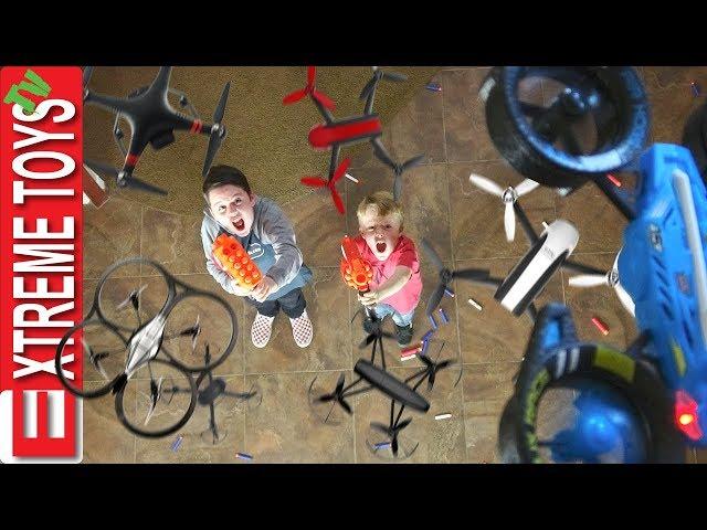 Attack of the Drones! Nerf Battle Ethan and Cole Vs. Machines