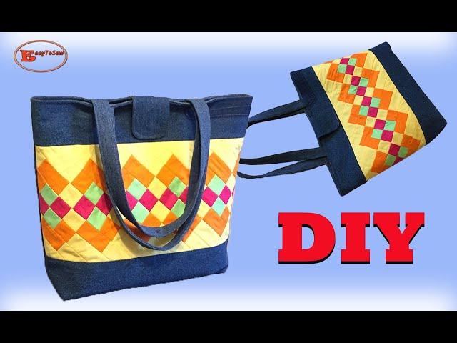 DIY SUMMER COLORFUL PATCHWORK TOTE BAG SEWING TUTORIAL | PATCHWORK BAG MAKING