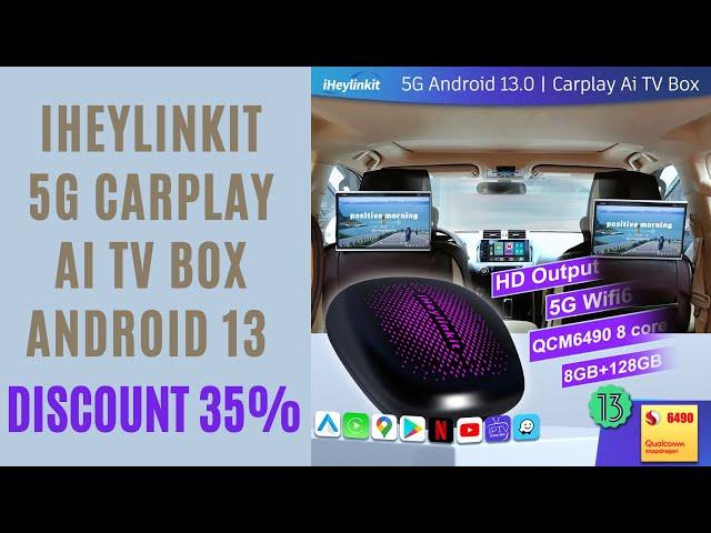 iHeylinkit 5G Carplay Ai TV Box Android 13 Wireless Android Auto Qualcomm 6490 Octacore 8+128G Wifi6