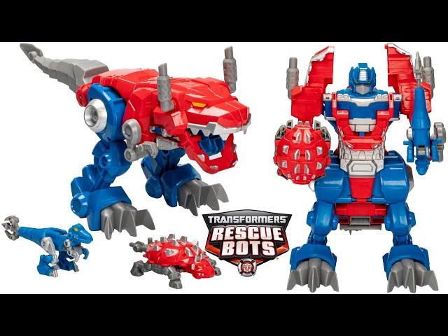 Transformers Rescue Bots Knight Watch Optimus Prime! Transforming T-Rex for Kids!