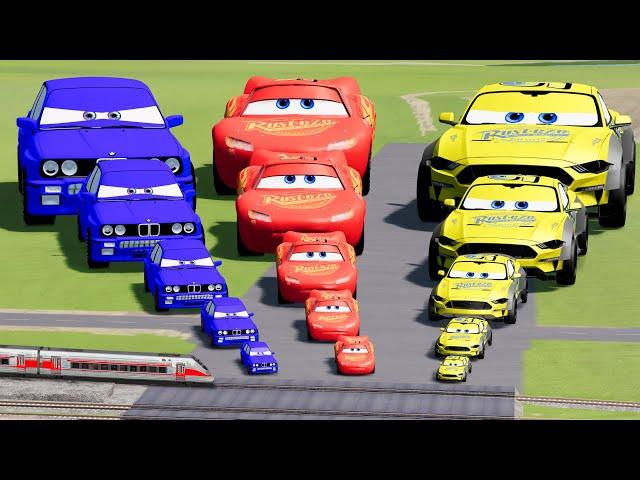 Big & Small: Lightning Mcqueen vs Sportcar Mcqueen vs Emerald Whirlwind vs Train | BeamNG.Drive