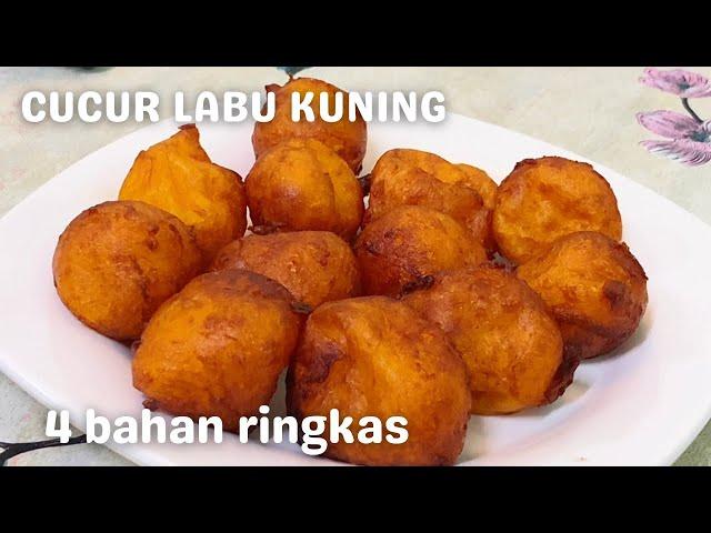 Cucur labu kuning sedap lembut didalam rangup diluar, guna 4 bahan ringkas sahaja, sangat mudah.