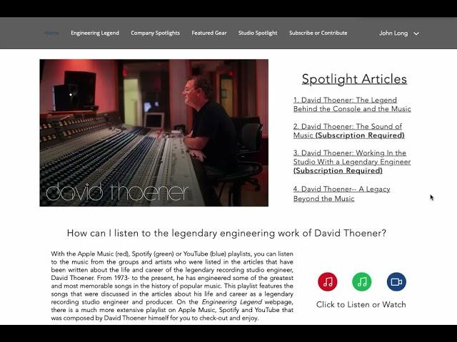 Welcome to the Recording Session Vault Website Project: Tour of the Homepage