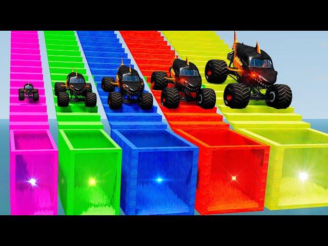 Big & Small Monster Truck VS Colorful Trap Portals in BeamNG.drive