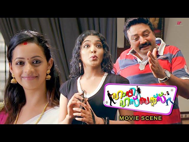 Happy Husbands Malayalam Movie | Watch Jayaram's crazy struggle to hide Rima from Bhavana | Jayaram