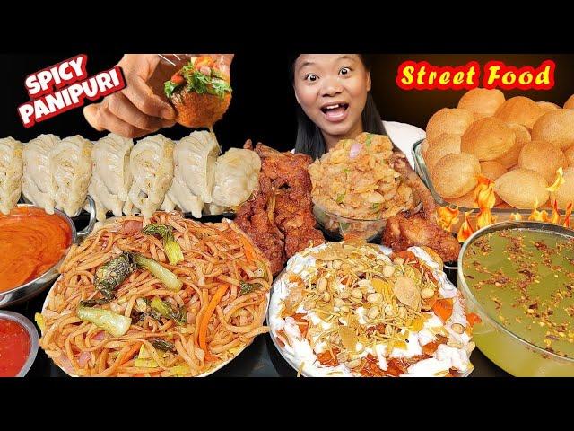 Eating Street Food, Chicken Lollipop, Chowmien, MOMO, Spicy Panipuri & Papadi Chaat, Nepali Mukabng