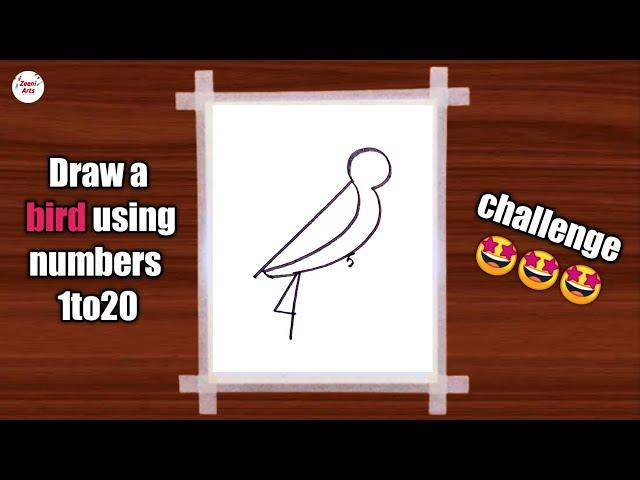 Draw a bird using numbers || challenge || zeeni Arts #draw #simpledrawing #us #digitalpainting