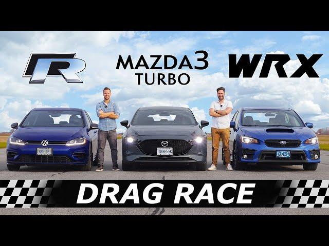 2021 Mazda3 TURBO vs Golf R vs Subaru WRX // DRAG RACE, ROLL RACE & Mazda3 Review