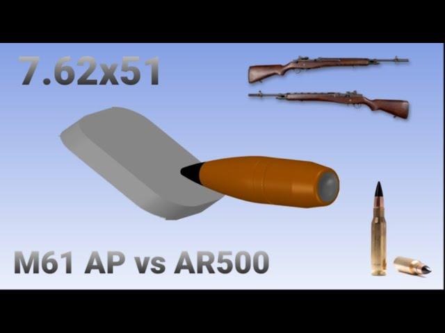 7.62x51mm M61 AP vs 3/16th inch angled AR500 steel - Bullet penetration simulation