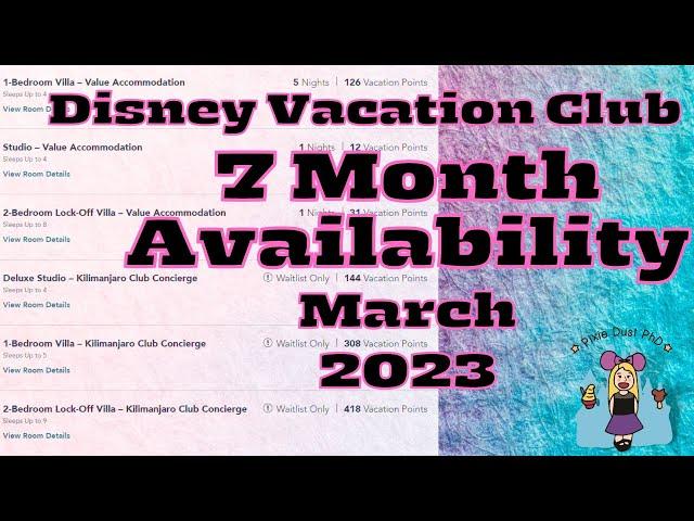 7 Month Availability - Disney Vacation Club March 2023 | DVC 7 Month Booking Window