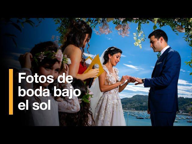 ¿Cómo hacer fotos de boda al mediodía bajo el sol?.  Bodas de Playa.