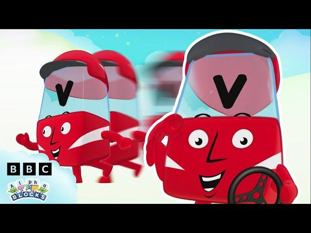 Vroom Vroom with Alphablock V  | Letter of the Week | Learn to Spell | @officialalphablocks