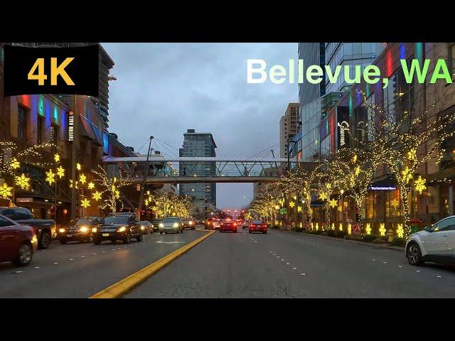 Downtown Bellevue, WA Driving Tour in Holiday Season 2022.