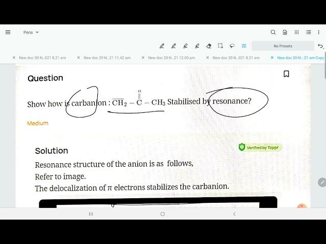 show how is carbanion is stabilized by resonance in the following