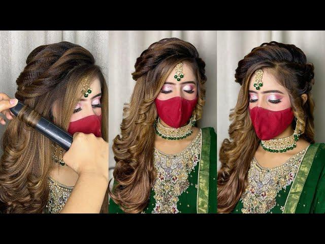 Engagement hairstyle open hair | reception hairstyle for bride | simple hairstyle for wedding |