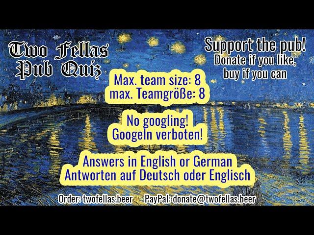 The Two Fellas Pub Quiz #34 - Tonight at 20:00 CEST
