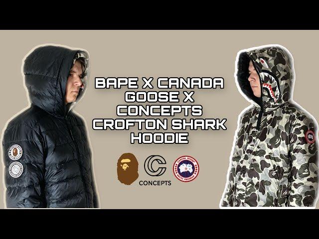 BAPE X CANADA GOOSE X CONCEPTS CROFTON SHARK HOODIE BLACK/SNOW CAMO FULL REVIEW!