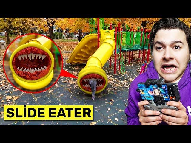 DRONE CATCHES SLIDE EATER EATING A PLAYGROUND !!! *EATS SOMEONE* (IN REAL LIFE)