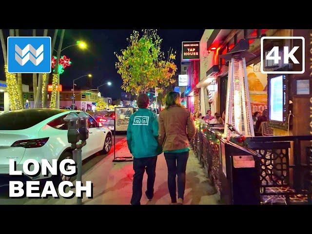 [4K] Belmont Shore 2nd Street in Long Beach CaliforniaNight Walking Tour  Binaural Sound