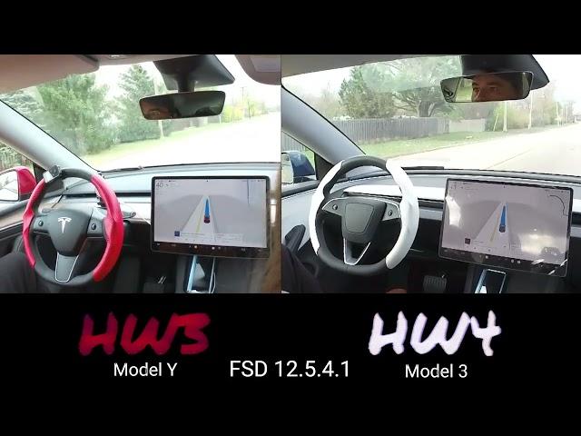 Comparing Tesla FSD 12.5.4.1 HW3/HW4 Side-by-Side