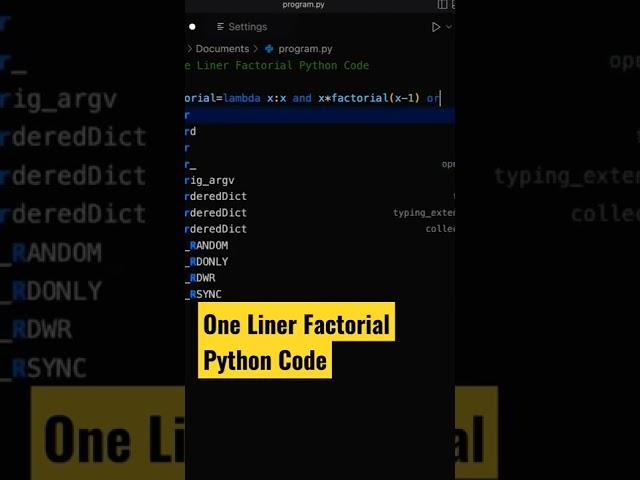 One Liner Factorial Python Code #shorts #coding #programming