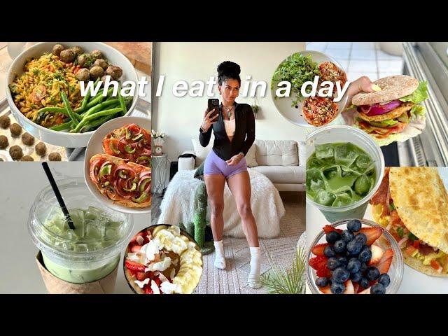 vlog: WHAT I EAT IN A DAY | high protein, healthy meals, snacking + workout routine