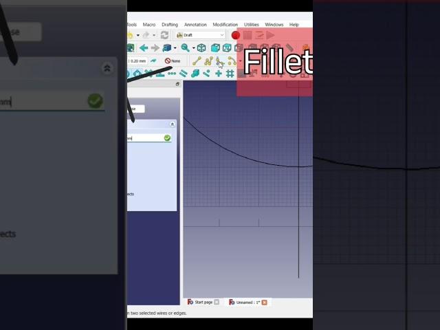 how to apply fillet in Freecad draft workbench #freecad #fillet #draftworkbench