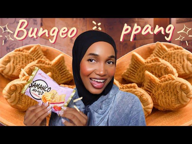 Trying samanco strawberry frozen dessert sandwich Bungeo-ppang for the first time