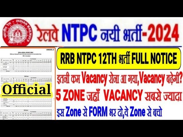 RRB NTPC 12TH LEVEL भर्ती OUT,Vacancy देख रोना आ गया,VACANCY बढ़ेगी? 5 ZONE जहां सबसे ज्यादा VACANCY