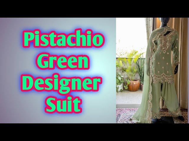 Pistachio Green Designer Suit With Pitta Work