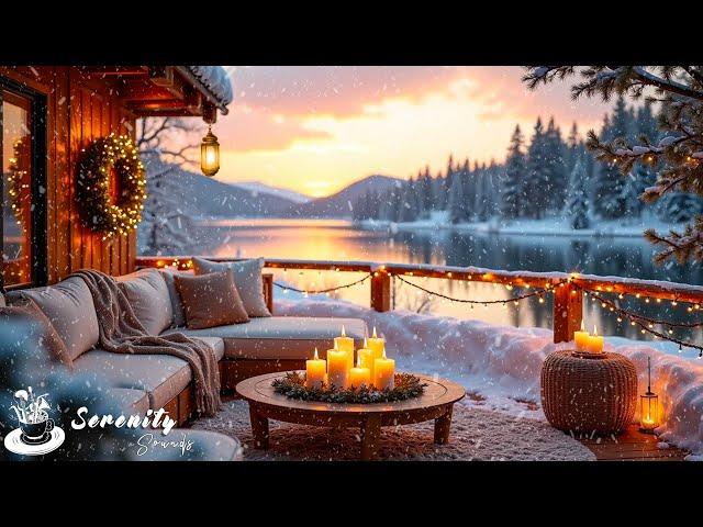 Lakeside Porch Ambience  Winter Morning with Smooth Piano Music to Relax, Study  Serenity Sounds