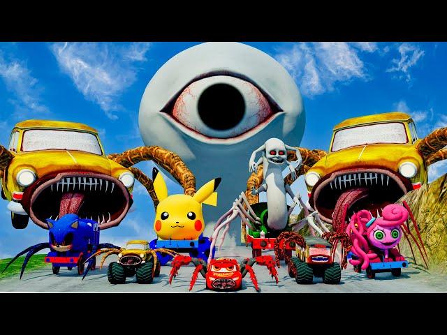 ALL MONSTERS Big & Small Cars vs Downhill Madness with CAR EATER &  WATER EYE TOWER | BeamNG.Drive