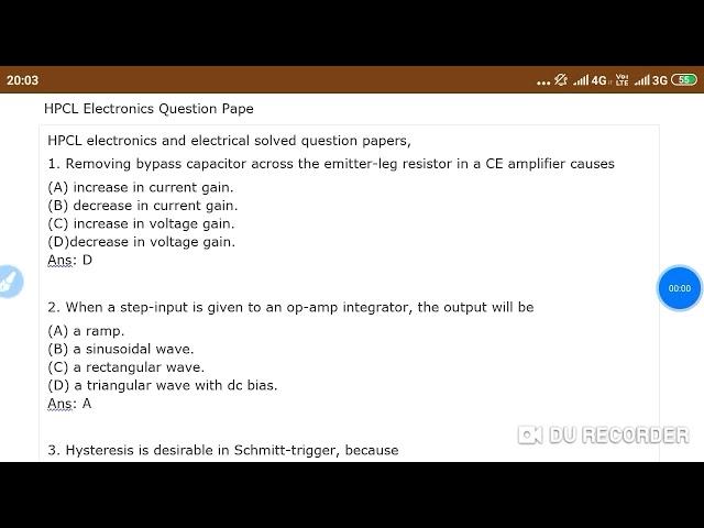 HPCL ELECTRONICS PREVIOUS YEAR QUESTION PAPER WITH ANSWERS 1
