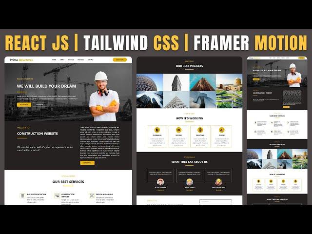 Build a Modern, Responsive CONSTRUCTION WEBSITE with REACT JS, TAILWIND CSS & FRAMER MOTION 